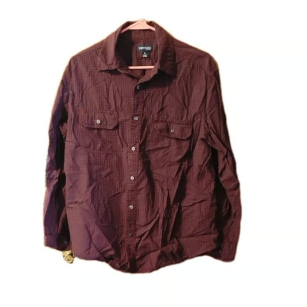 St. Johns Bay Burgundy Plaid Mens Medium LS Button Down Shirt (20 "W X 26"L)